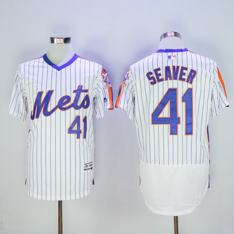 Men New York Mets #41 Seaver White Stripe Throwback Elite MLB Jerseys